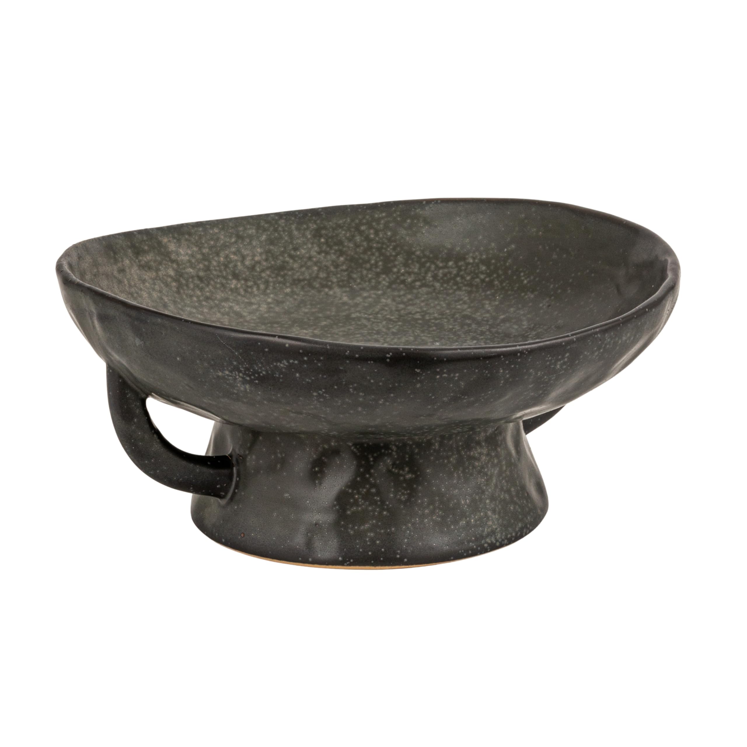 Creative Co-Op Stoneware Footed Pedestal/Bowl with Handles, Reactive Glaze, Black