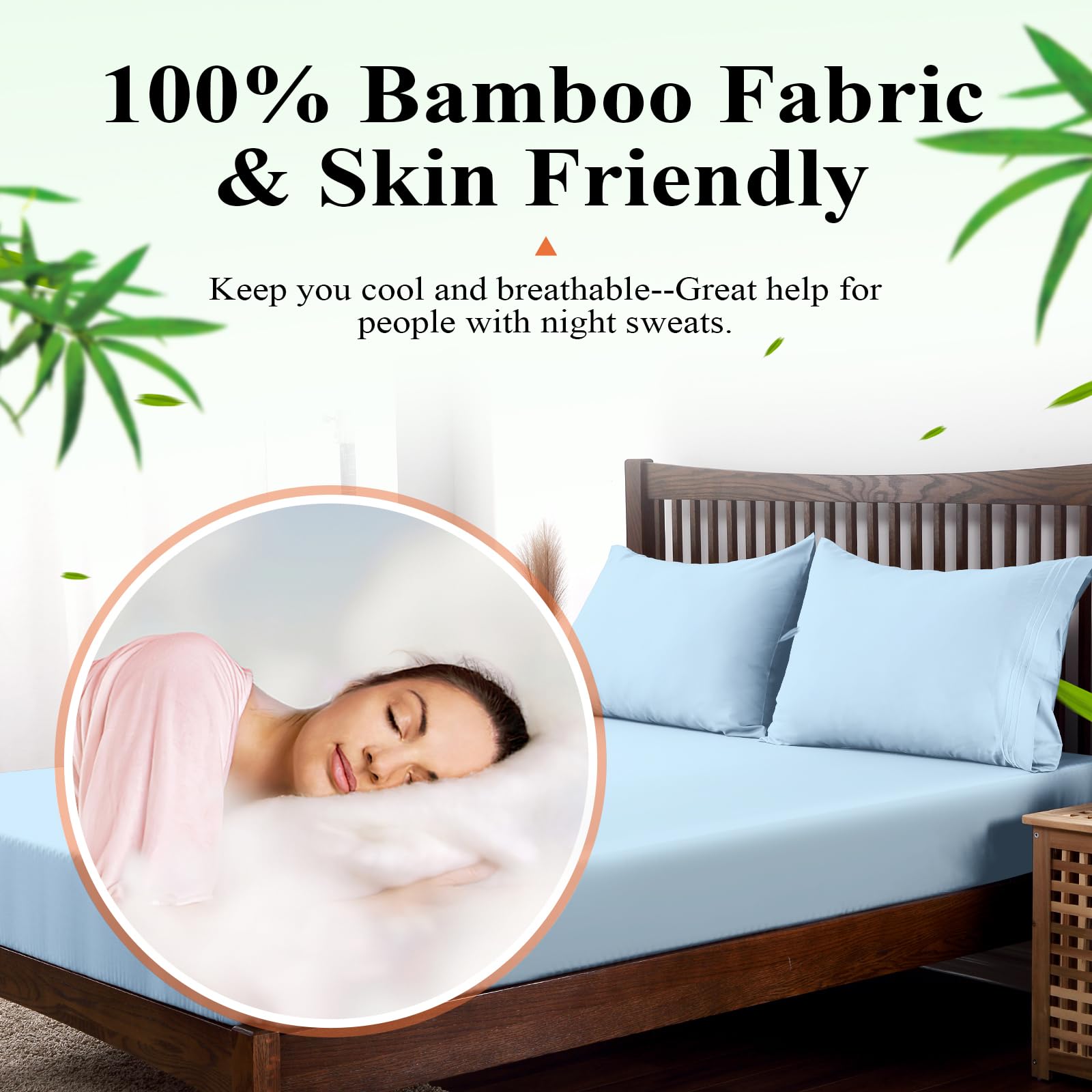 Bamboo Viscose Fitted Sheet 1 Pack Twin-Xl/Split King Size Only,400 Thread Count,8-16'' Deep Pocket,Bottom Sheet Colorfast Soft