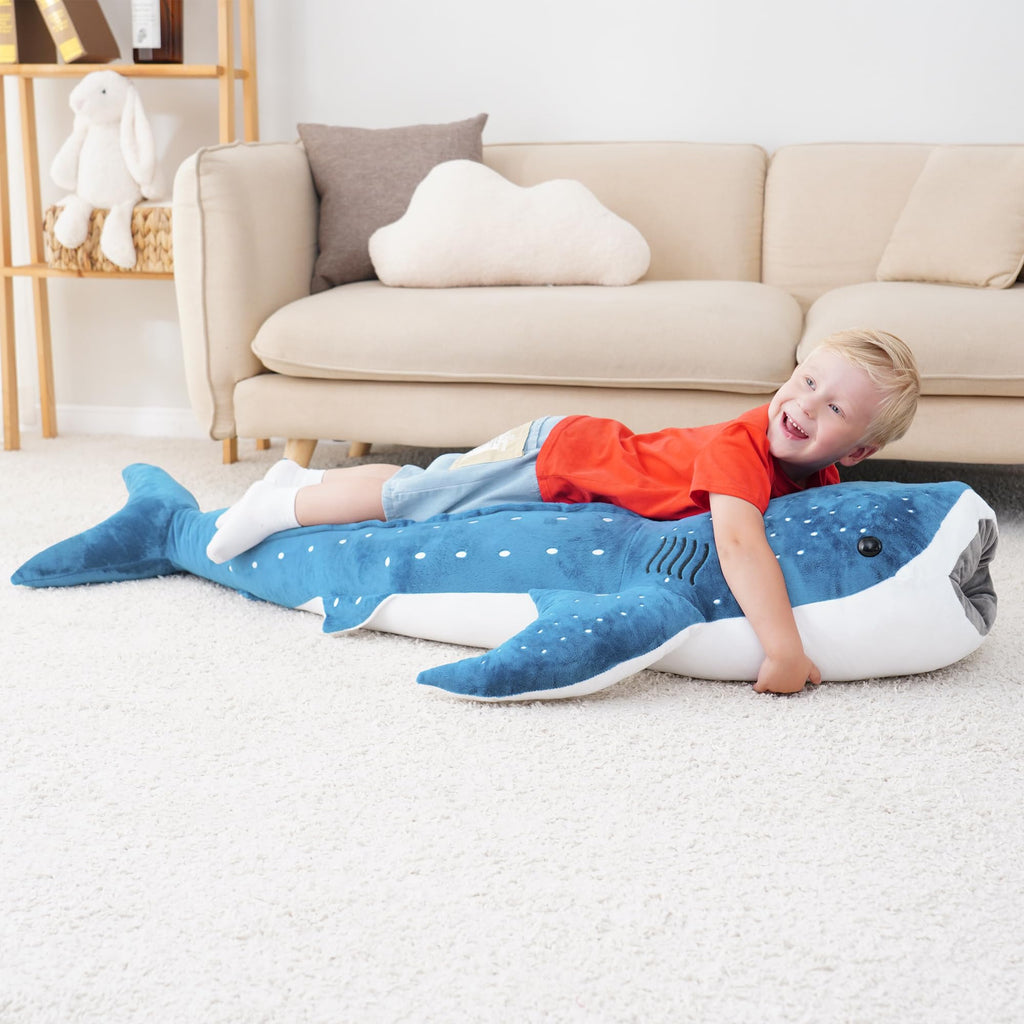 Mukouxun Giant Whale Shark Plush Pillow Toy - 120cm Blue Stuffed Animal, Realistic Plush, Model LJY-120CM