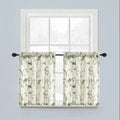 Vogol 30 Inch Length Linen Kitchen Curtains, Green Vines Embroidered Botanical Tier Curtain Set, Light Filtering Tier Curtains F