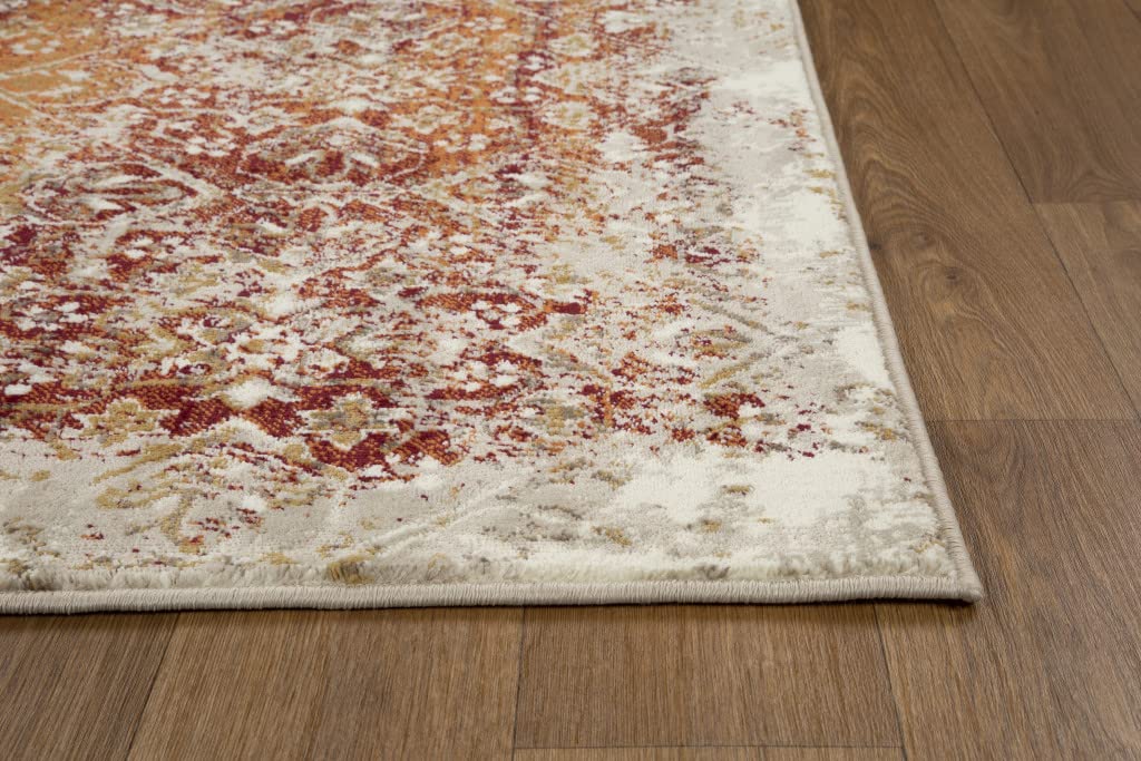 HomeRoots Ivory/Rust Heat-Set Polypropelene 5’ x 8’ Rust Ivory Distressed Diamonds Area Rug