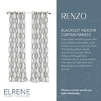 Elrene Home Fashions Renzo Ikat Geometric Room-Darkening Window Curtain, Living Room And Bedroom Drape With Grommets, 52''X84'',