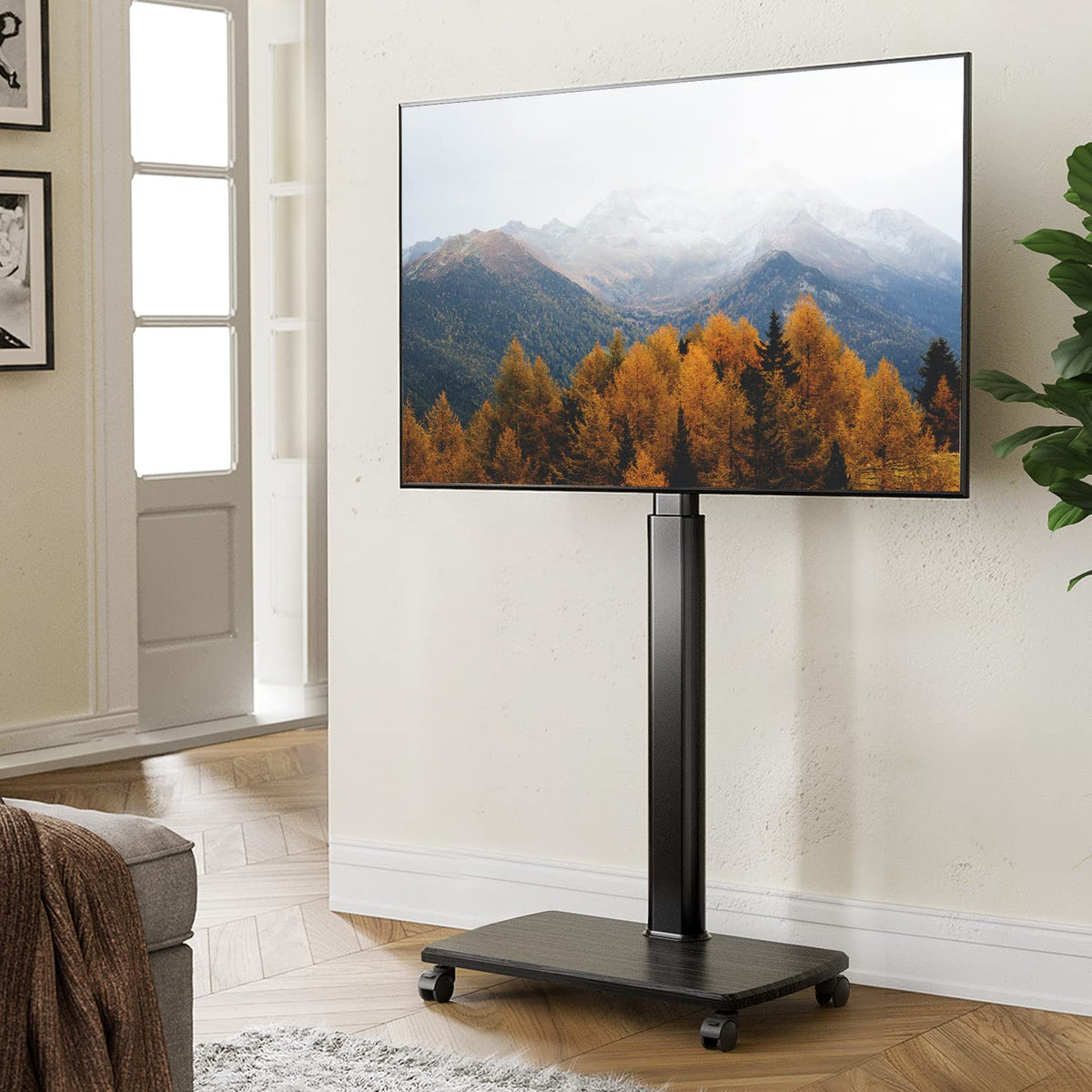 Fitueyes Rolling Tv Floor Stand For 32 To 65 70 Inch Tvs, Portable Tall Tv Stand On Wheels, Black Mobile Tv Cart With Castors, Swivel Mount, Corner Tv Stands For Bedroom, Outdoor, Small Dorm