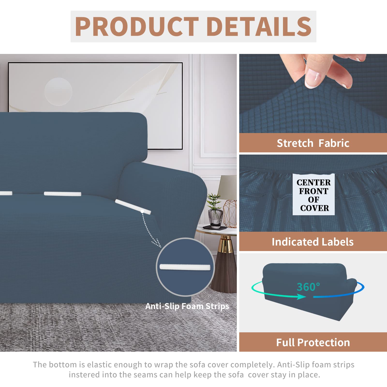Easy-Going 100% Waterproof Couch Cover, Dual Waterproof Sofa Cover, Stretch Jacquard Sofa Slipcover, Leakproof Furniture Protector For Kids, Pets, Dog And Cat (Oversized Sofa, Bluestone)