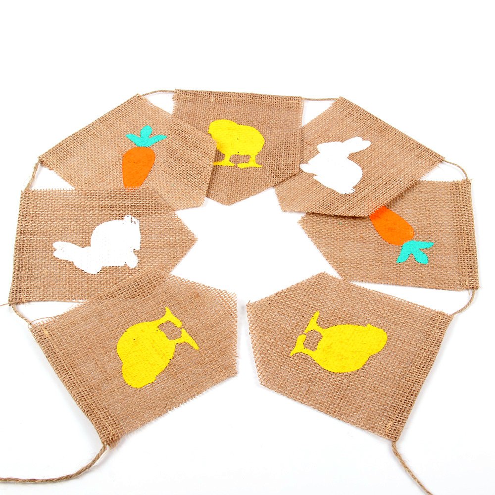 Goer Natural Burlap Banner For Easter Decorations,Bunny Carrot And Chick Pattern Bunting Banner