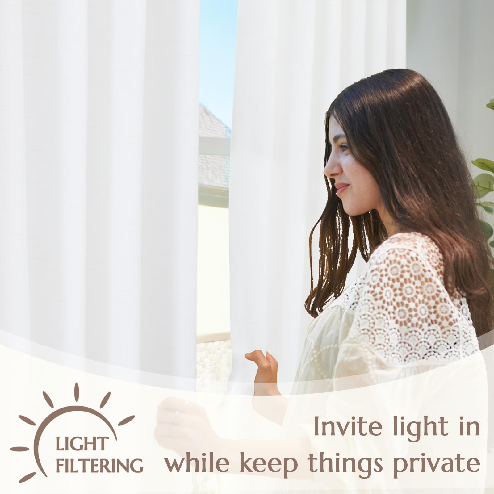 Jinchan Linen Blend White Curtains 100Wx96L Inches For Living Room Extra Wide Farmhouse Rod Pocket Back Tab Light Filtering Window Drapes With Lined For Bedroom White 1 Panel