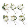 Lings Moment White Baby Breath Boutonniere for Men (Set of 6), Ivory Eucalyptus Groom Groomsmen Boutonniere for Wedding,Prom,Ho