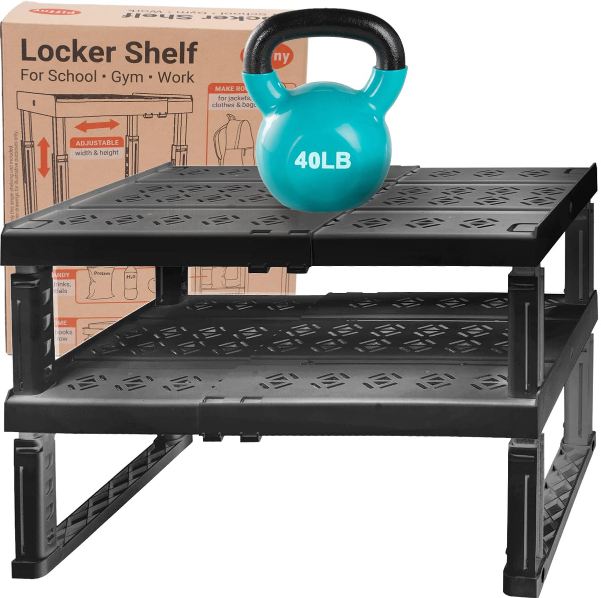 Piffny Adjustable Locker/Cabinet Organizer Shelf, White, 2 Pack