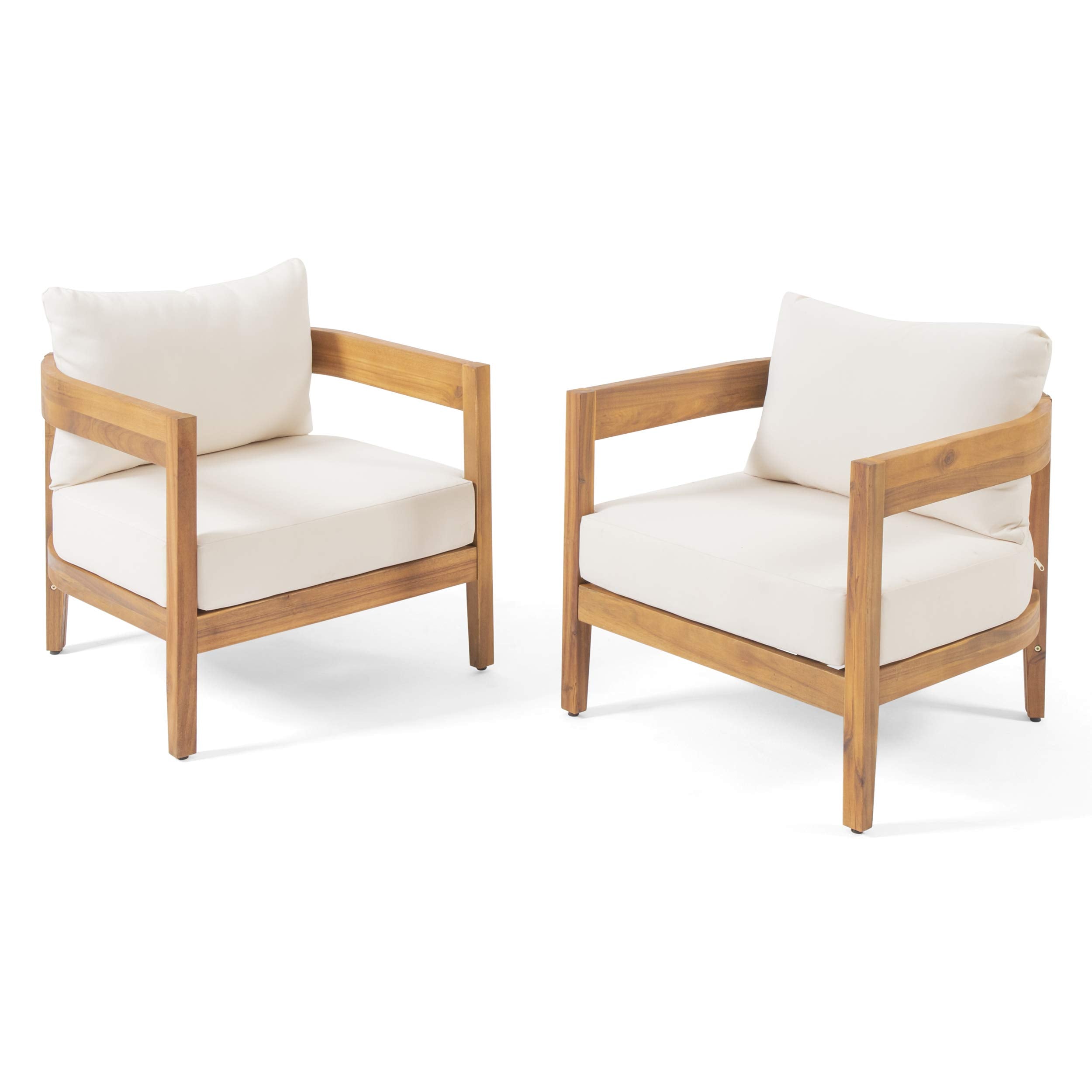 Christopher Knight Home 312395 Alfy Outdoor Club Chair With Cushions (Set Of 2), Teak Finish, Beige
