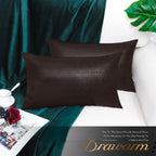 Brawarm Brown Leather Throw Pillows 12 X 20 Inches, Snake Leather Pillow Covers Pack Of 2, Faux Leather Decorative Lumbar Pillow