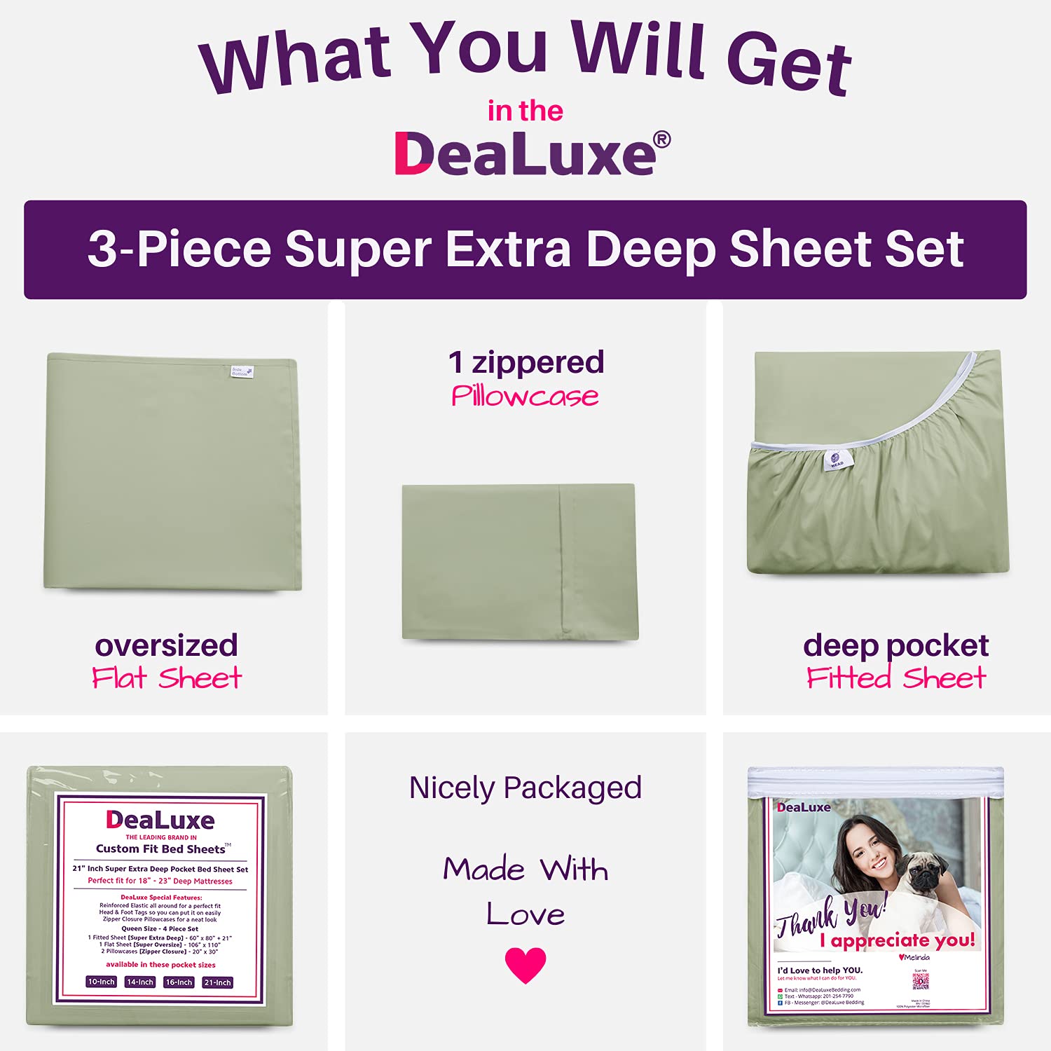 Dealuxe 21'' Sheet Set - Twin 3 Piece Set - Green Laurel