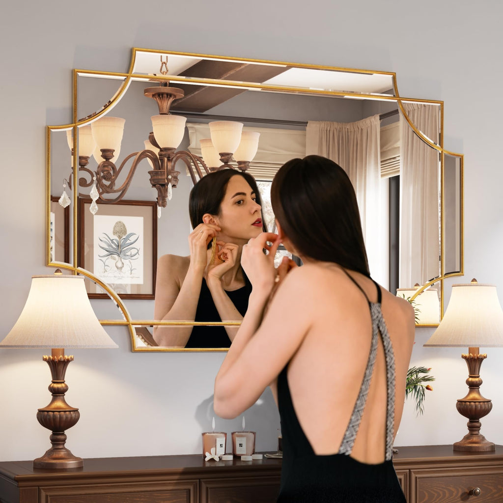 Kelly Miller Large Gold Mirror 32"x48" Rectangular Bevelled Wood Modern Decorative
