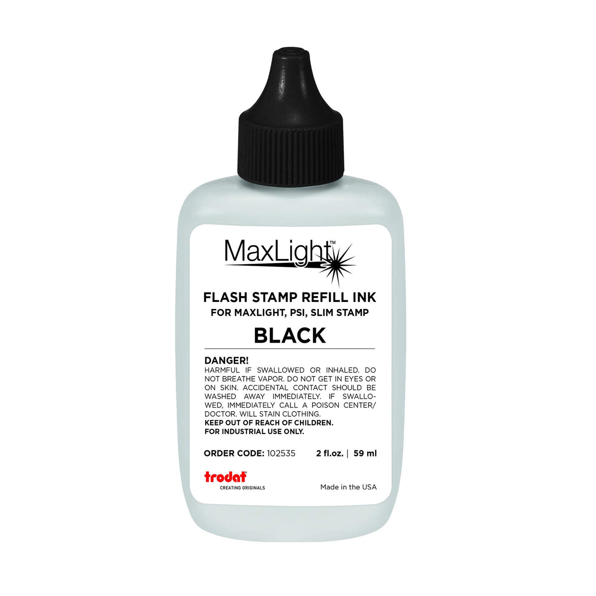 Trodat Ml2Oz-Blk Maxlight Refill Ink 2Oz Bottle Color Black