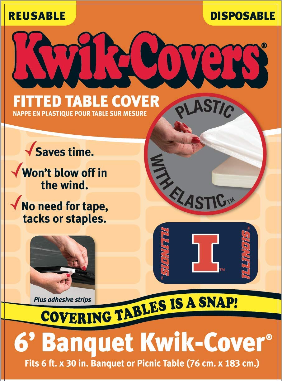 Collegiate Kwik-Covers Rectangle Plastic Table Covers, Bundle Of 2 (University Of Illinois, 6')