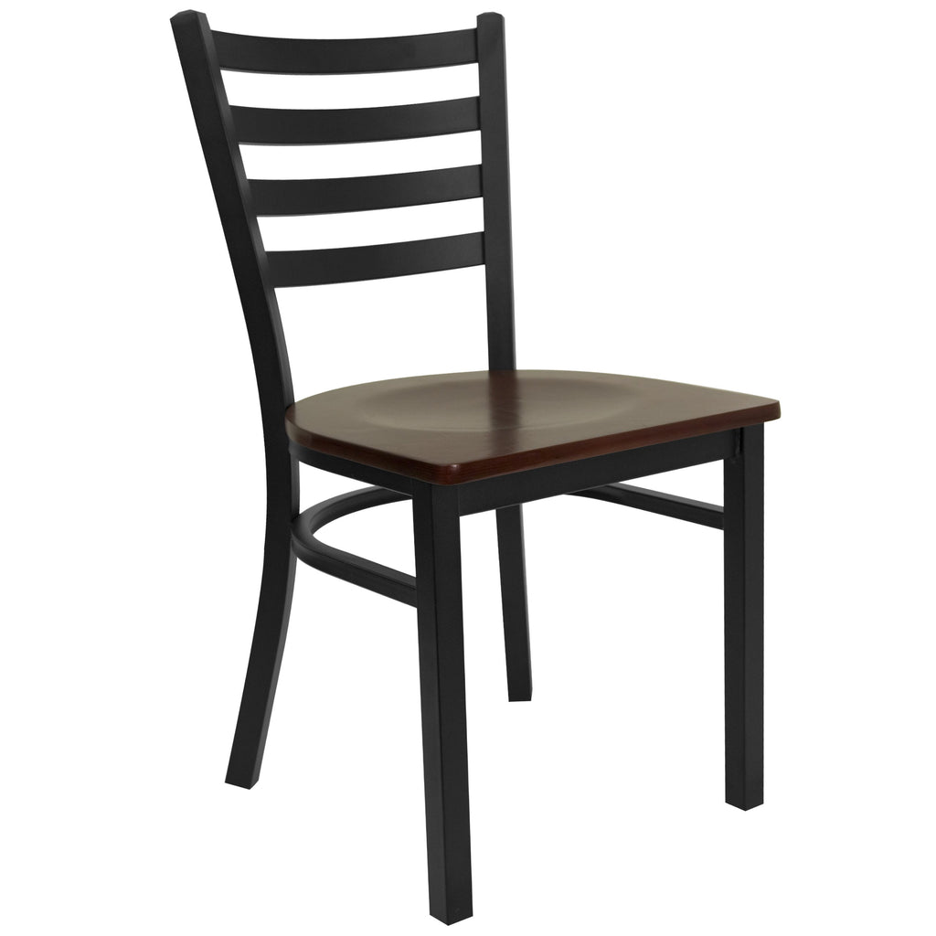 Flash Furniture HERCULES Series Black Ladder Back Metal Restaurant Chair - Mahogany Wood Seat