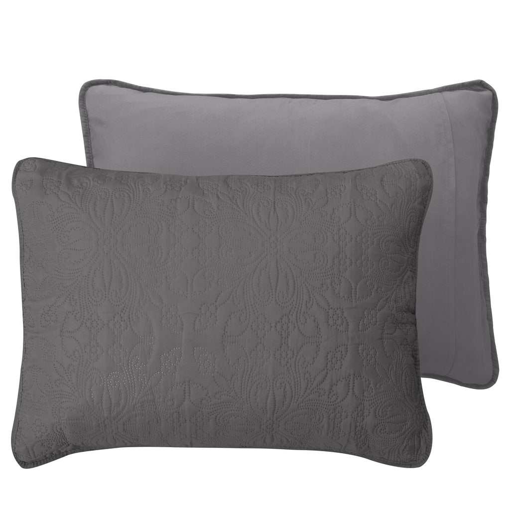 Easy-Going Twin Size Reversible Quilt Set With 1 Quilt And 1 Pillow Sham, Soft Bed Quilt Cover, Water Resistant Lightweight Microfiber Bedspread, Stain Resistant, Damask-Gray/Light Gray