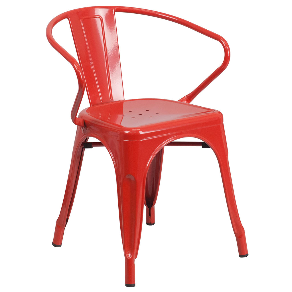 Flash Furniture Conrad Commercial Grade 30" Round Red Metal Indoor-Outdoor Table Set with 2 Arm Chairs