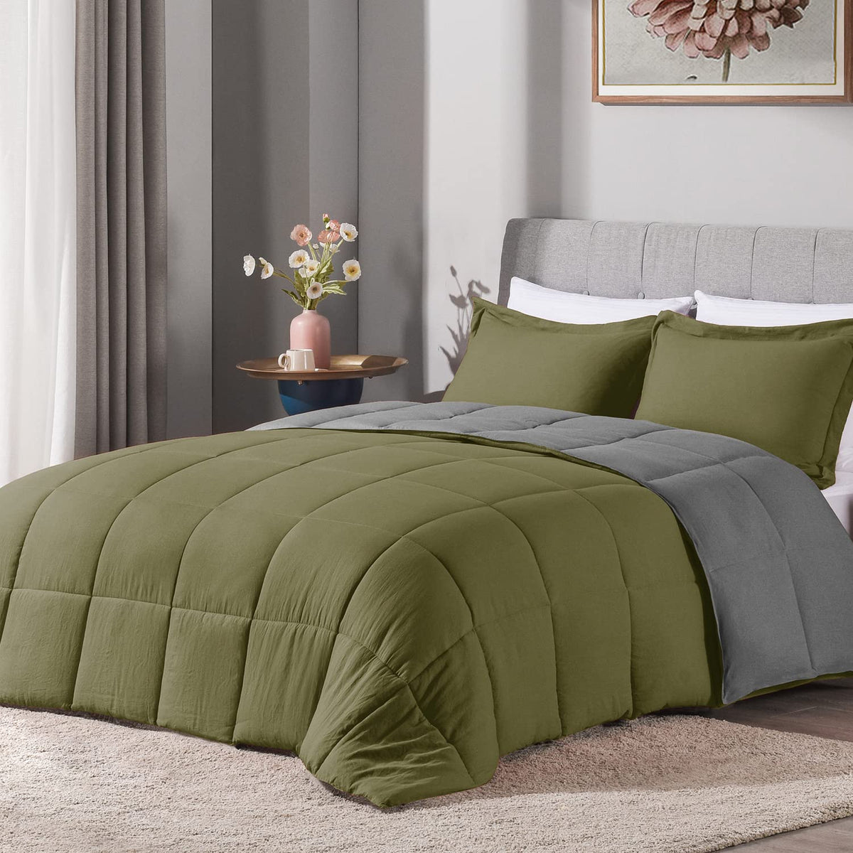 Lovtex 3Pcs Queen Comforter Set  Ultra Soft Washed Microfiber Comforter Sets For Queen Bed  Reversible Down Alternative Comfor