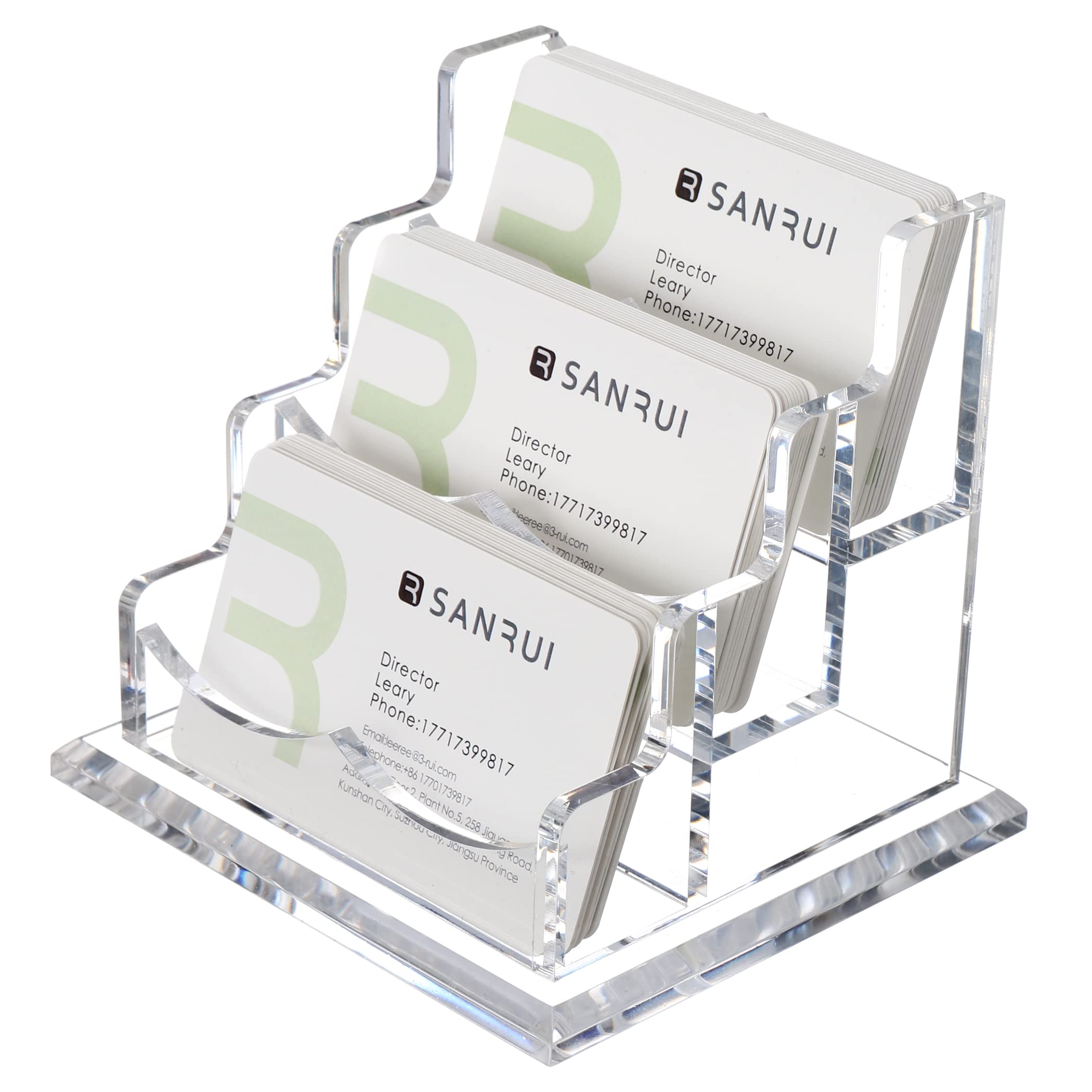 Yuxun Business Card Holder Display For Desk, Clear Acrylic Cards Organizer 3 Tier 3 Slots, Business Card Stand For Men And Women
