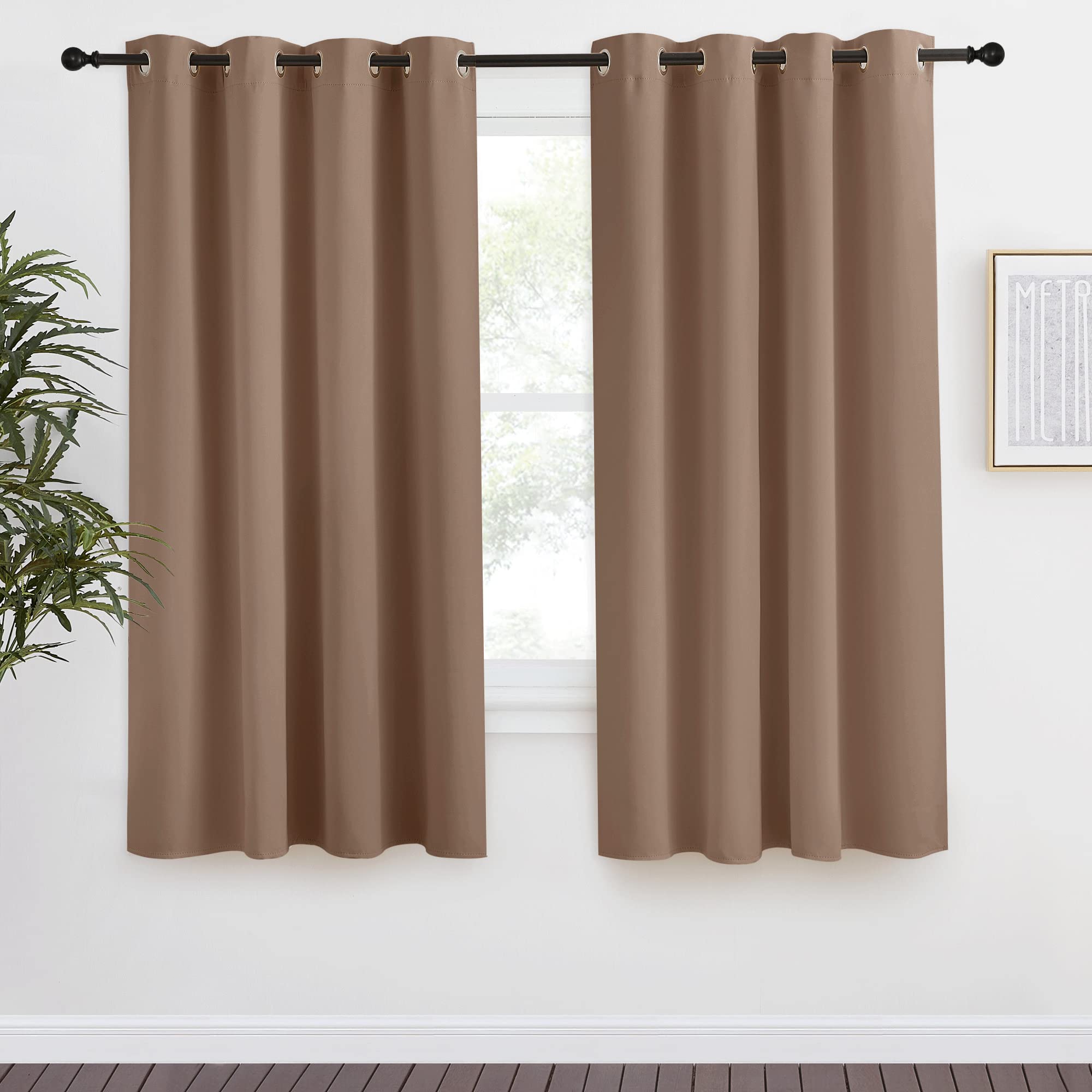 Nicetown Grommet Top Blackout Curtain Panel, 55 Inches Wide By 68 Inches Long, 1 Piece, Cappuccino Color, Thermal Insulated Room Darkening Drape For Villa/Apartment/Rental Room