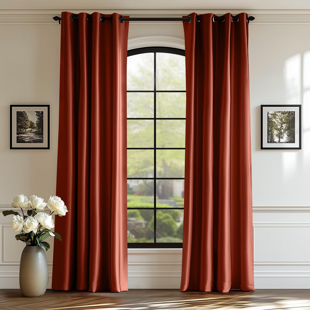 Lazzzy Orange Velvet Curtains Room Darkening Thermal Insulated Curtains 90 Inch Length Window Drapes For Bedroom Living Room Super Soft Luxury Grommetwindow Treatment 2 Panels, Rust Red
