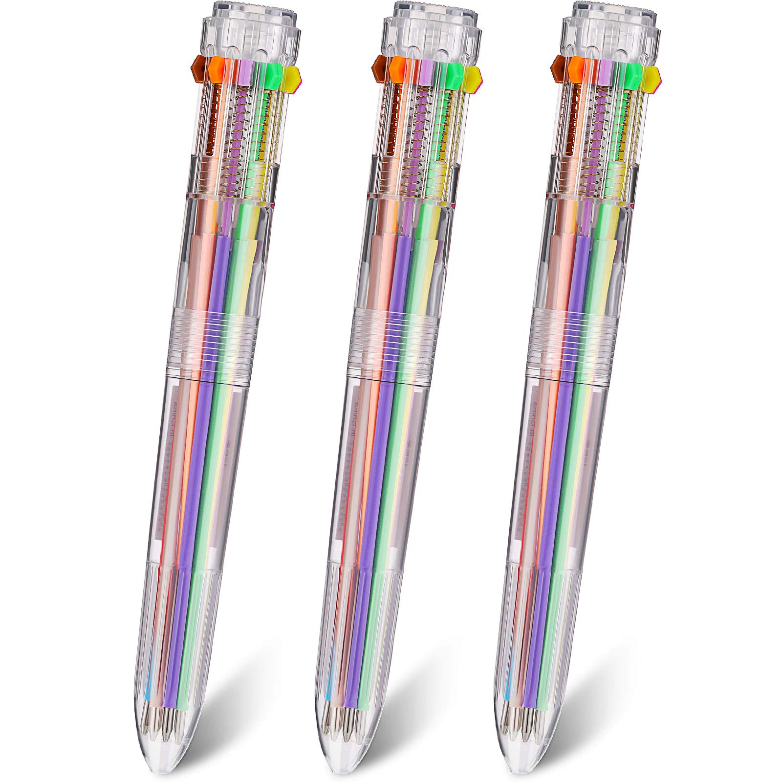 Zonon 3 Pieces Multicolor Pens 10 In 1 Retractable Ballpoint Pen 0.7Mm Transparent Barrel Ballpoint Pen For Office School Suppli