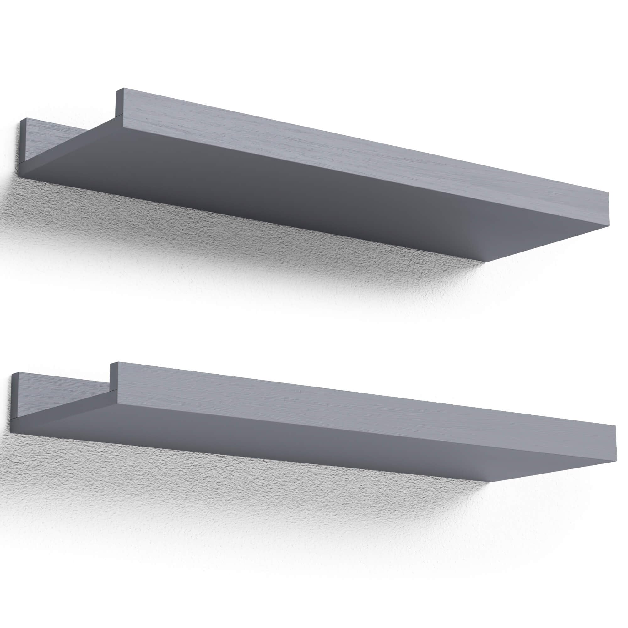 Boswillon Floating Shelves For Wall, Wall Shelves Set Of 2, Bedroom Shelves With Lip, Display Picture Ledge Shelf For Wall Decor Bedroom Living Room Bathroom Kitchen - Grey