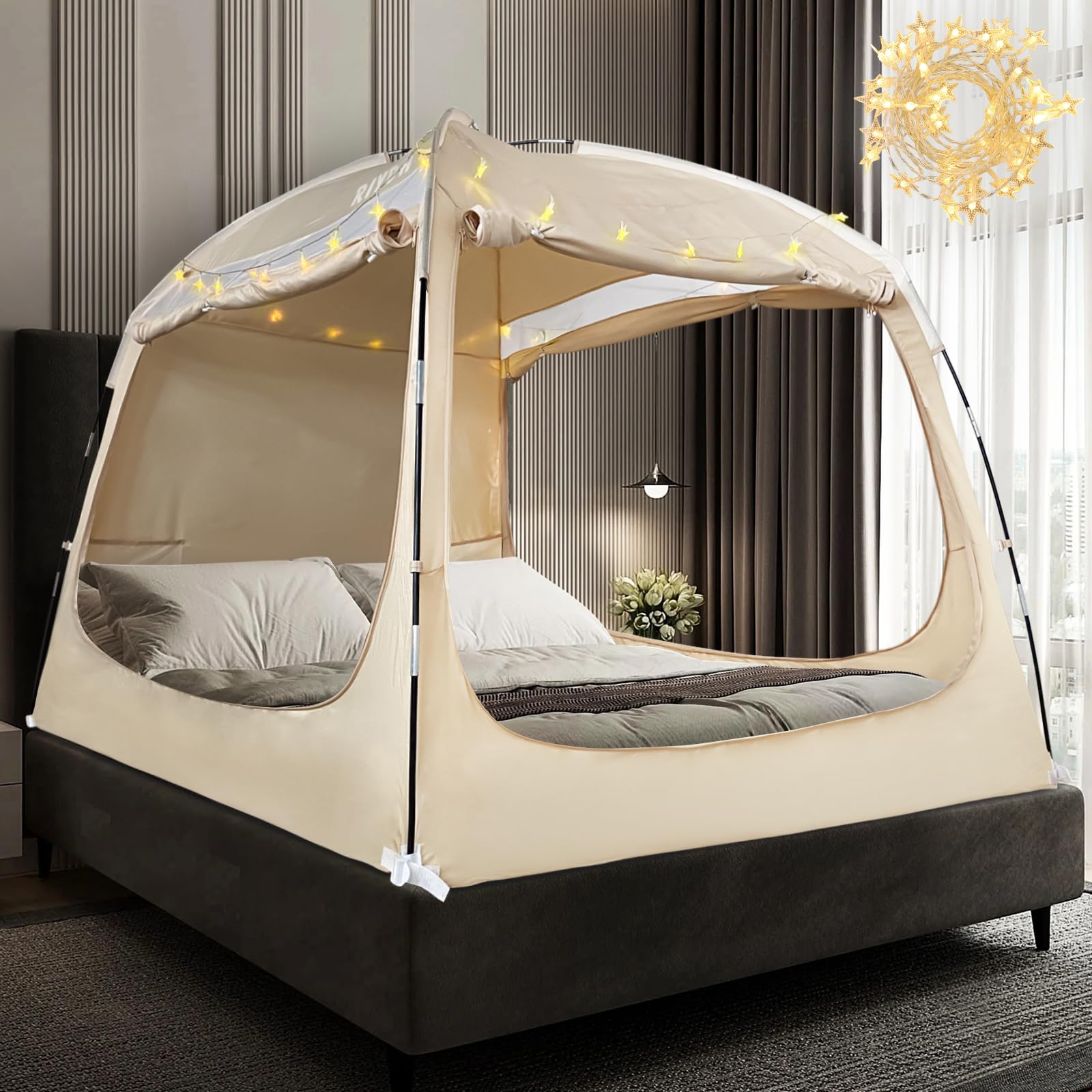 Riydh Bed Tent Bed Canopy Full Size For Adult And Kids - Portable Sleeping Tents Indoor Dream Tents 80% Blackout With String Lig