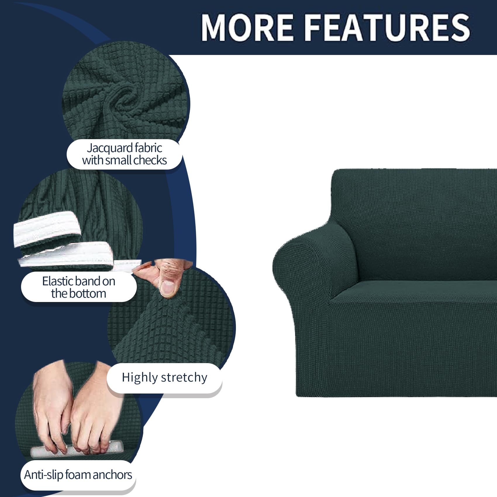 2025 New Stretch Chair Sofa Slipcovers Couch Cover For 1 Seater Furniture Protector Sofa Covers With Elastic Bottom Jacquard Fabric Small Checks For Pets, Kids - Hunter
