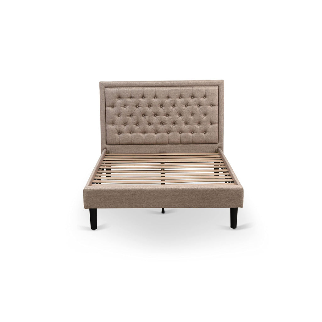 East West Furniture KD16F-1VL0C 2 Piece Wood Bedroom Set-1 Full Bed Dark Khaki Linen Fabric Padded and Button Tufted Headboard with 1 Night Stands-Wire Brushed Butter Cream Finish Nightstand