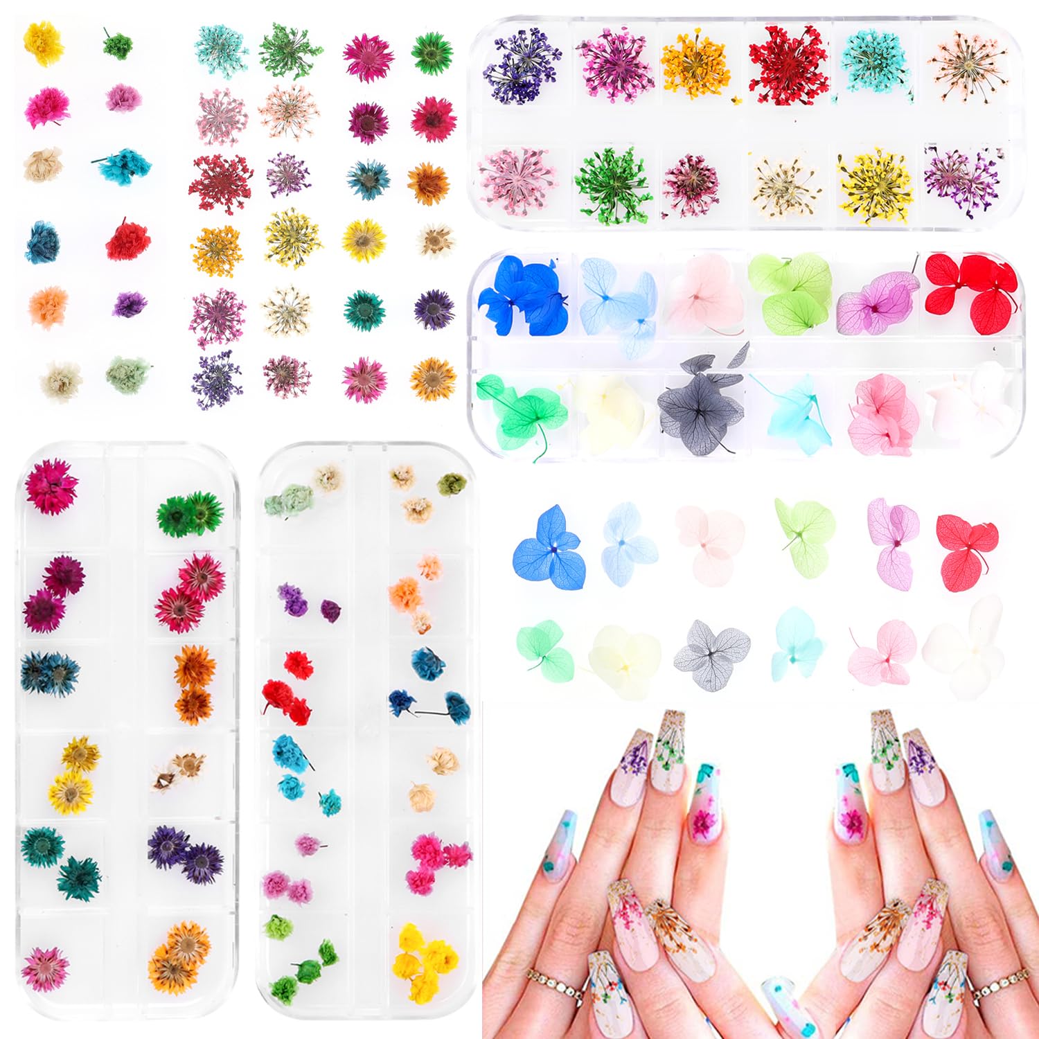 108Pcs Dried Flowers For Nail Art - Lovely Natural Flower Nail Art, Nail Art Accessories Kits, Dried Flowers For Resin Molds, Yw