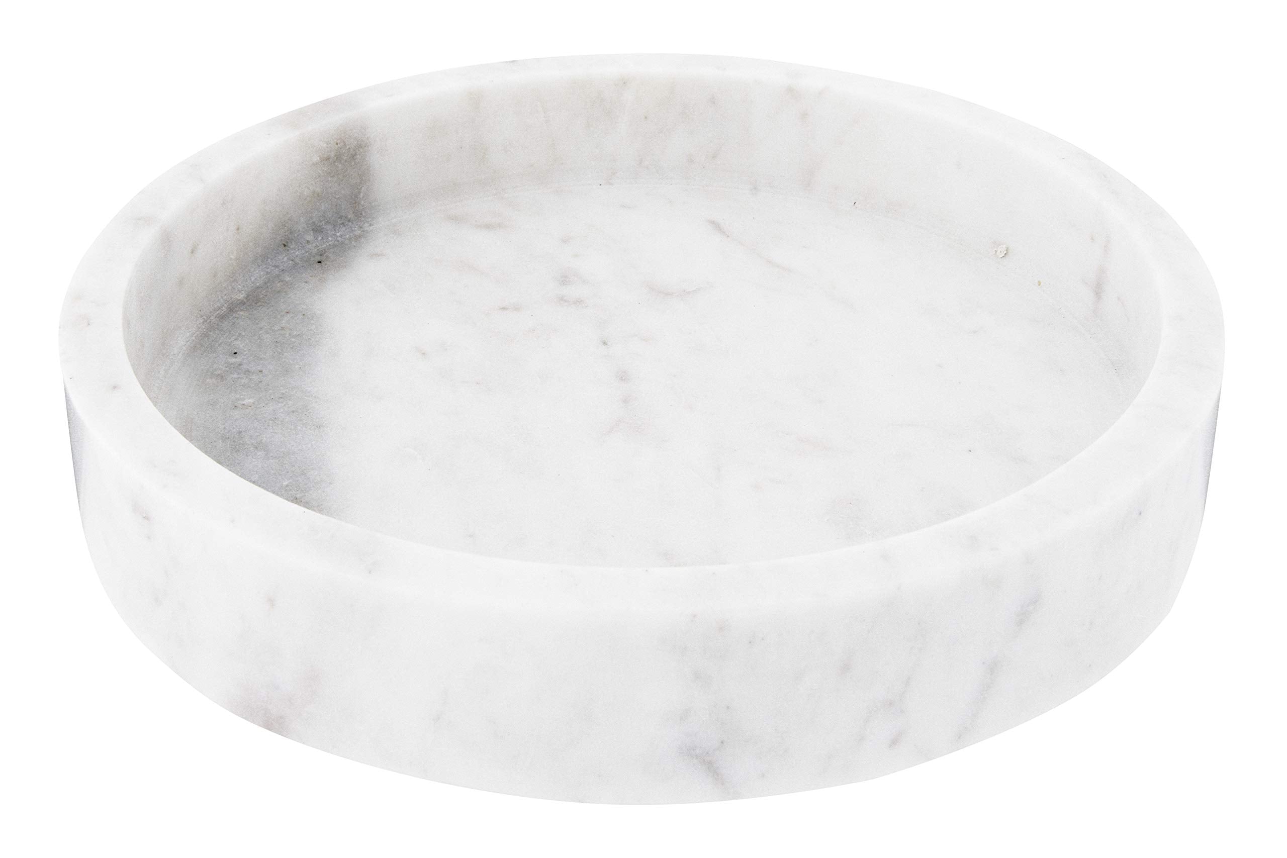 Creative Co-Op Minimalist Round Carved Marble Tray or Charcuterie Board, White, 8