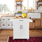 Yaheetech Kitchen Cart With Drawer, Kitchen Island On Wheels With Storage Rack & Cabinets, Microwave Cart For Kitchen With Storage, Rolling Coffee Cart Station, White