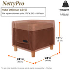 Nettypro Waterproof Ottoman Cover Square 24 X 24 Inch Outdoor Patio Furniture Ottoman Table Cover, Brown