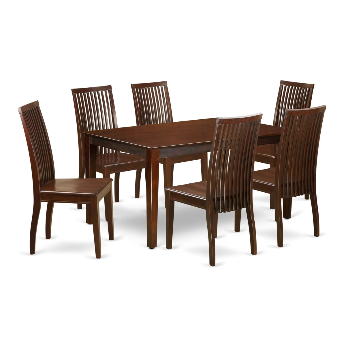 East West Furniture Caip7-Mah-W 7 Piece Kitchen Table & Chairs Set Consist Of A Rectangle Dining Table And 6 Dining Room Chairs, 36X60 Inch, Mahogany