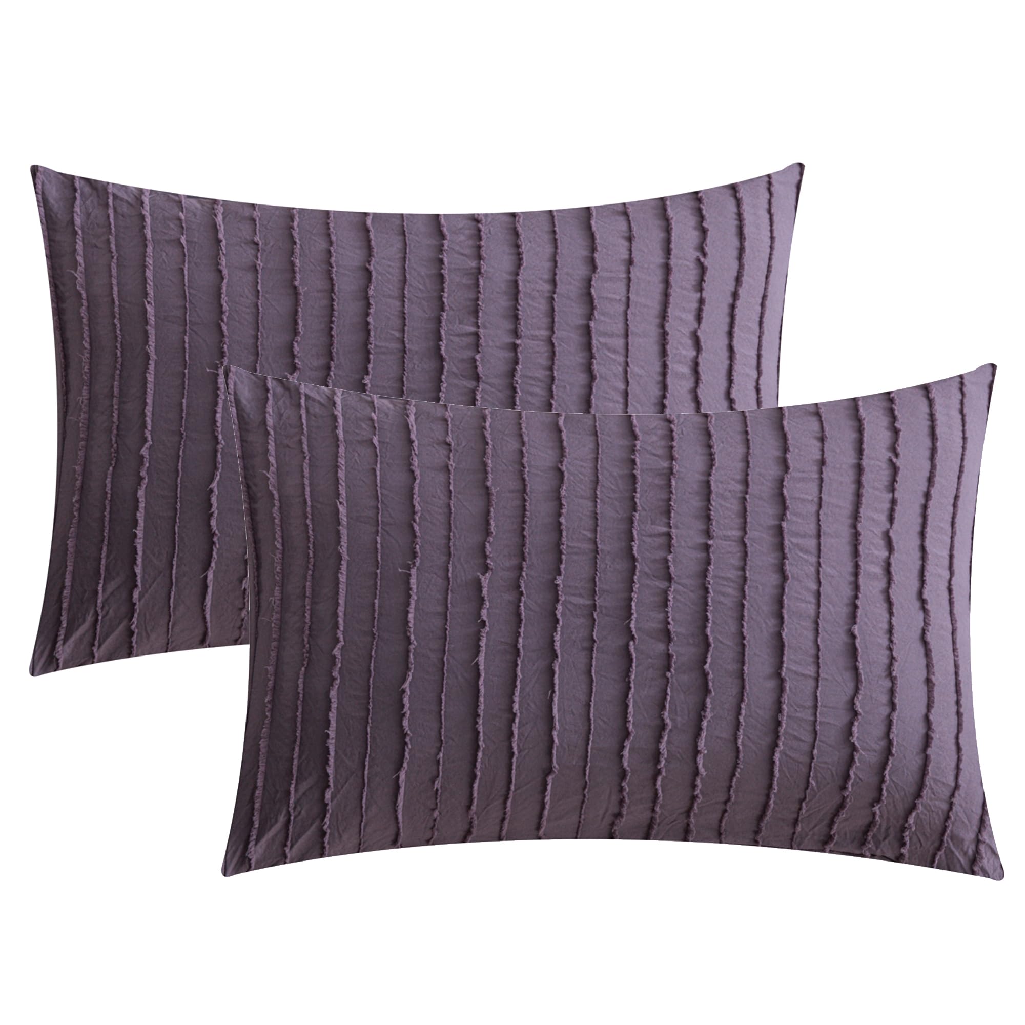 Jellymoni 2 Pack Purple Pillowcases Standard Size, Soft Microfiber Striped Tufted Pillow Covers With Envelope Closure (Pillows A