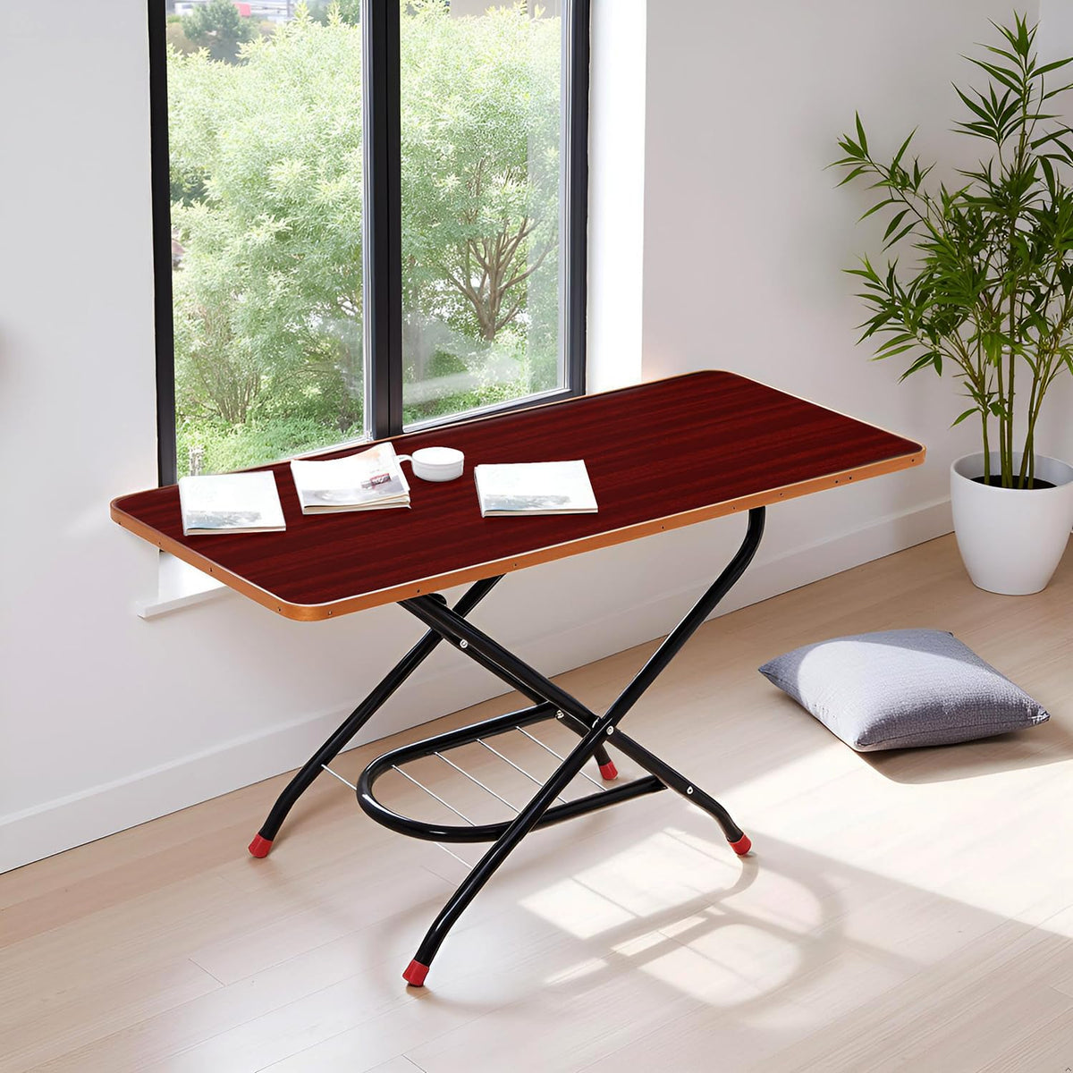 Wood Nix Wooden Heightadjustable Foldable Coffee Table | Portable Center Tea Table With Storage Rack | Multifunctional Dining T