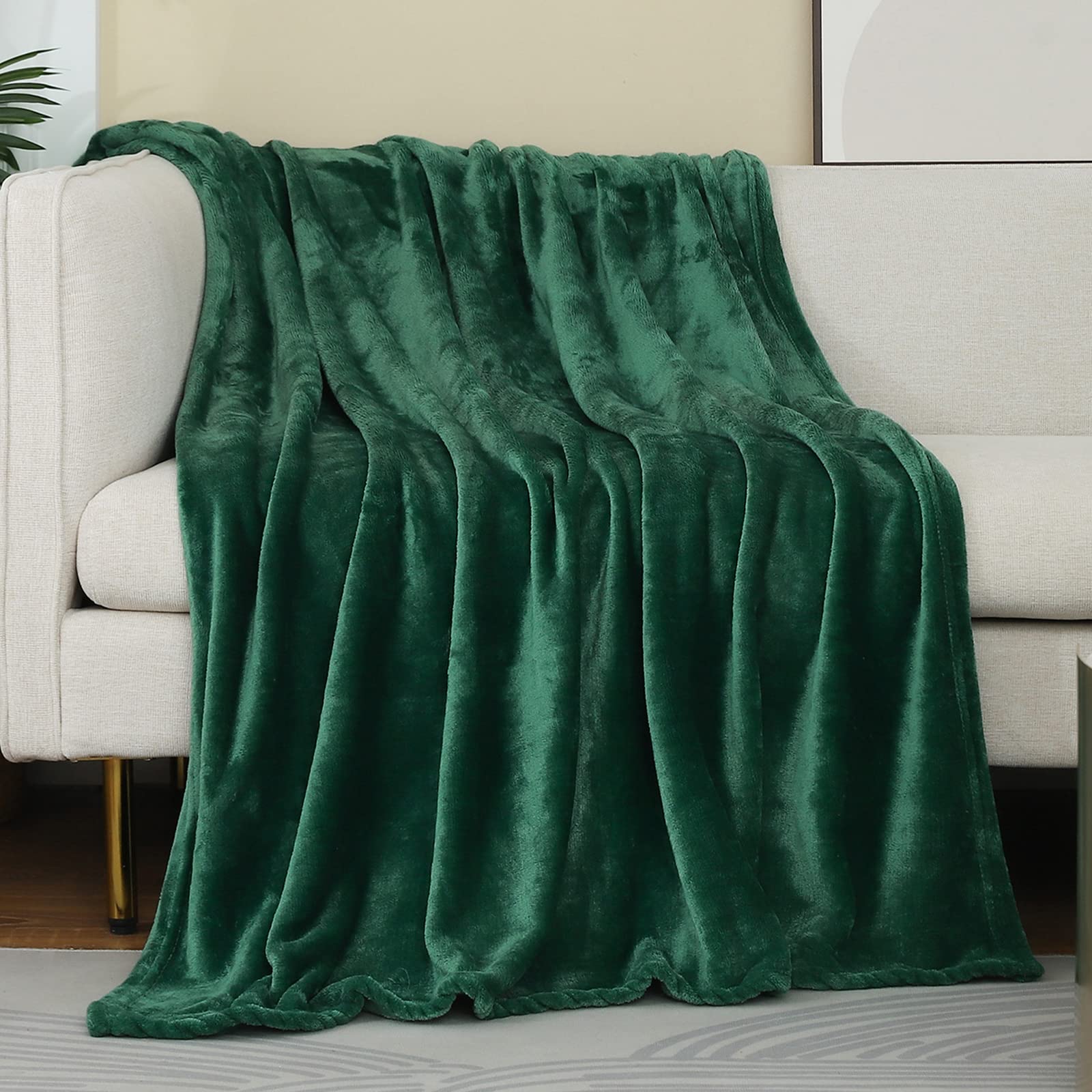JIAHANNHA Green Throw Blanket Fleece Blanket Throw Size(50 by 70 Inches),Super Soft Cozy Plush Blanket for Couch Sofa Bed,Lightw