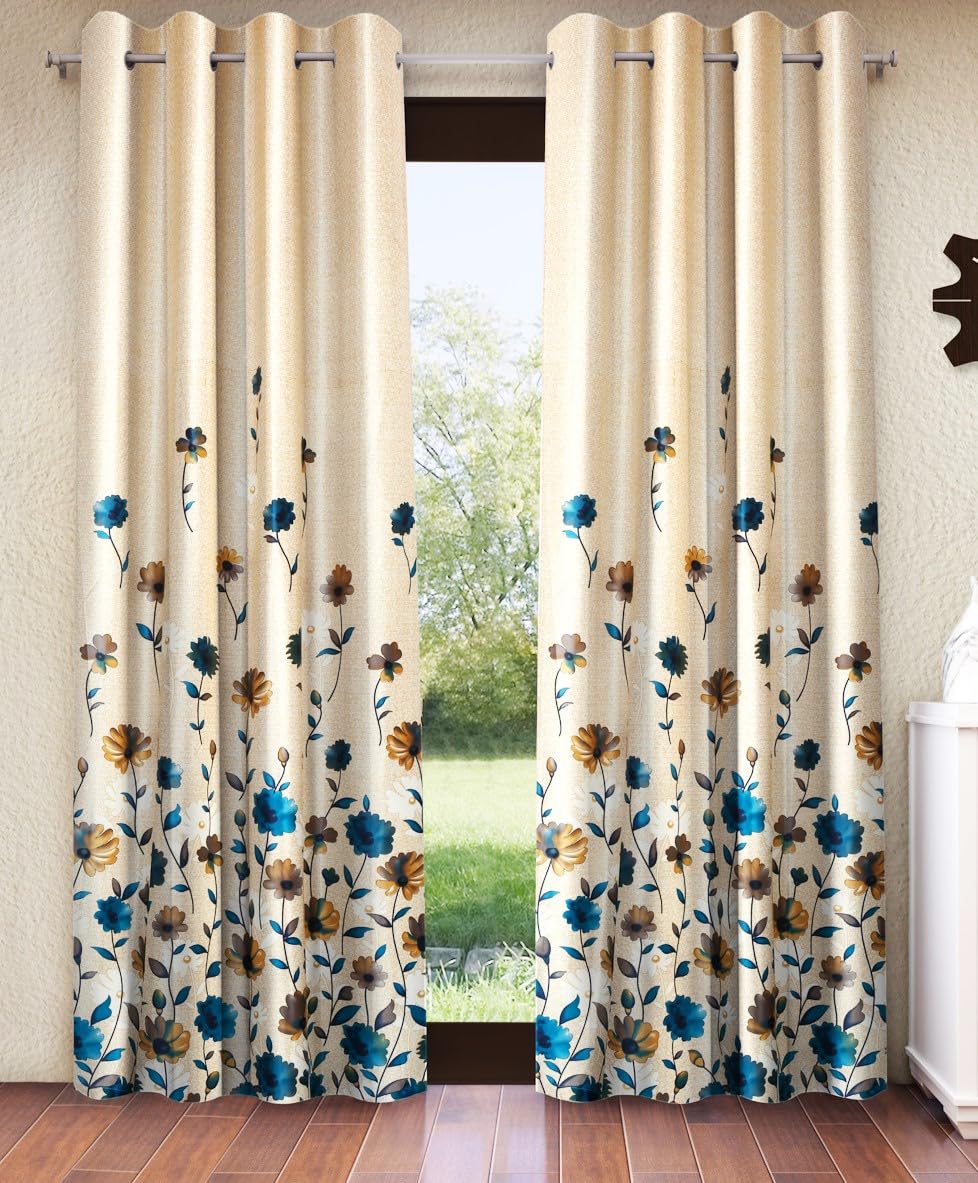 Home Sizzler 2 Pieces Digital Print Eyelet Polyester Door Curtains  7 Feet, Blue