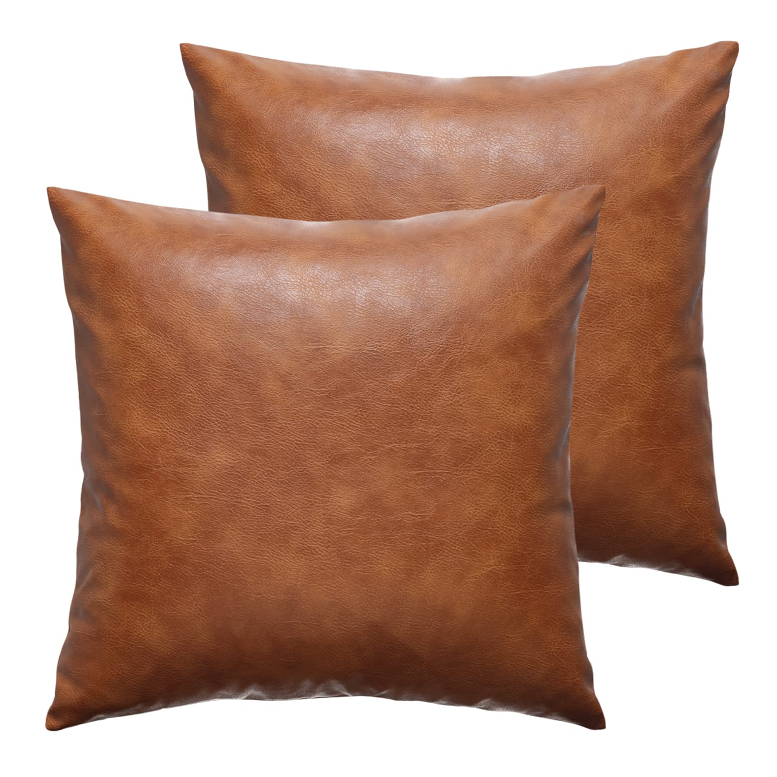 Gegelica 26X26 Inch Faux Leather Throw Pillow Covers, Set Of 2 Brown Large Thick Solid Farmhouse Modern Decorative Pillow Cases