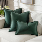 Futei Army Green Boho Throw Pillow Covers With Tassels 22X22 Inch Set Of 2,Soft Velvet Decorative Cushion Case,Home Decor For Co