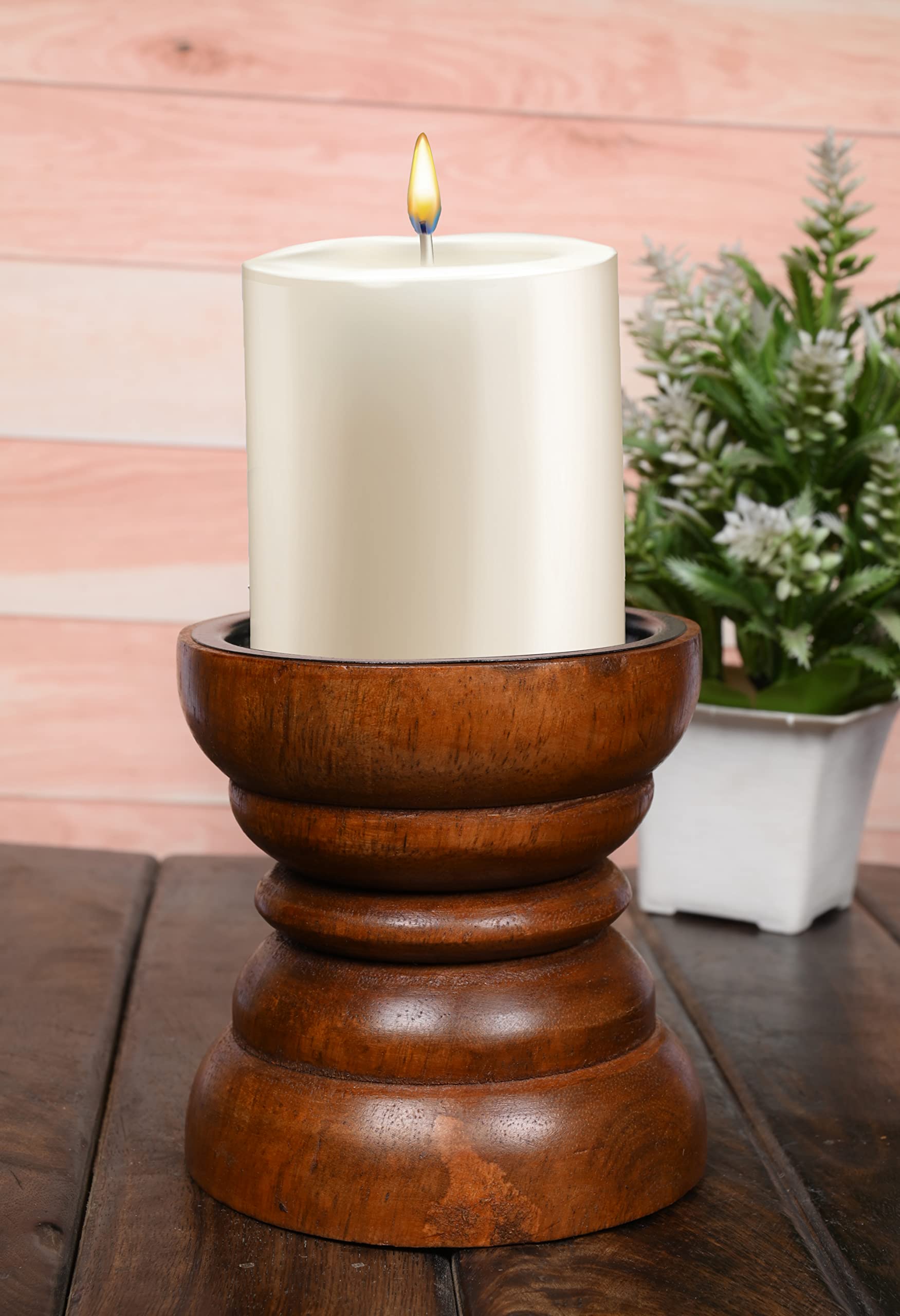 Edhas Natural Mango Wood Candle Holder That Will Look Amazing In Your Home, Kitchen, Dining Room, Or Bedroom (4' X 4' X 4   )