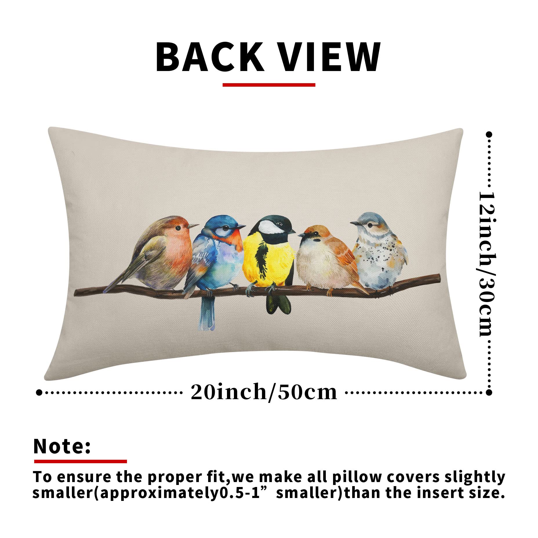 Oil Painted Bird Lumbar Pillow Covers 12X20 Inch Rustic Birds Tree Branches Rectangular Pillow Cases Wildlife Spring Summer Oblo