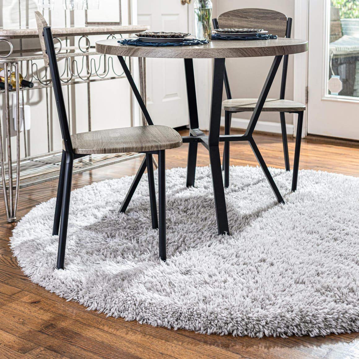 Rugs.com Infinity Collection Solid Shag Area Rug 5 Ft Round Ash Shag Rug Perfect for Kitchens, Dining Rooms