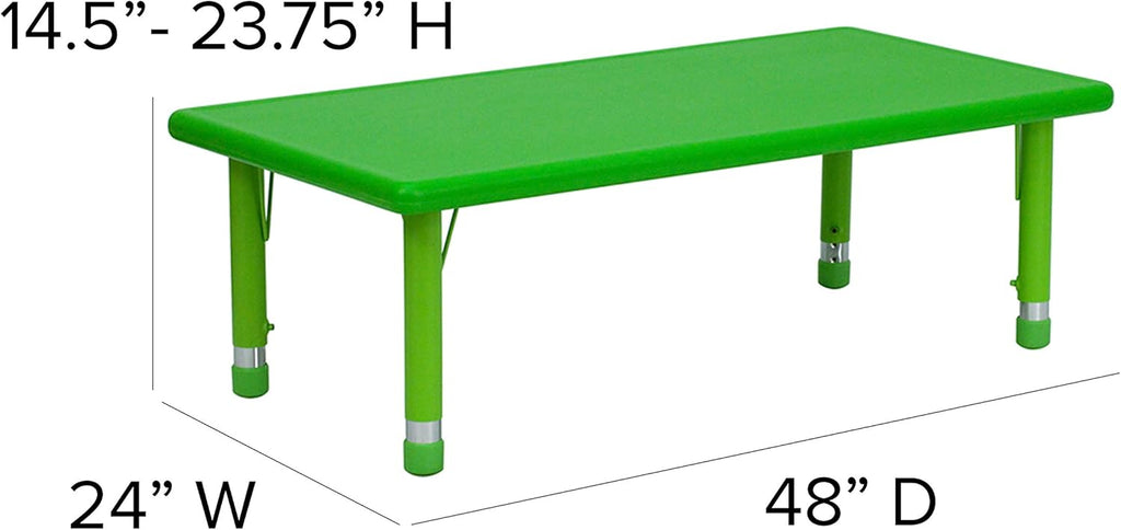 24W x 48L Rectangular Green Plastic Height Adjustable Activity Table Set with 6 Chairs