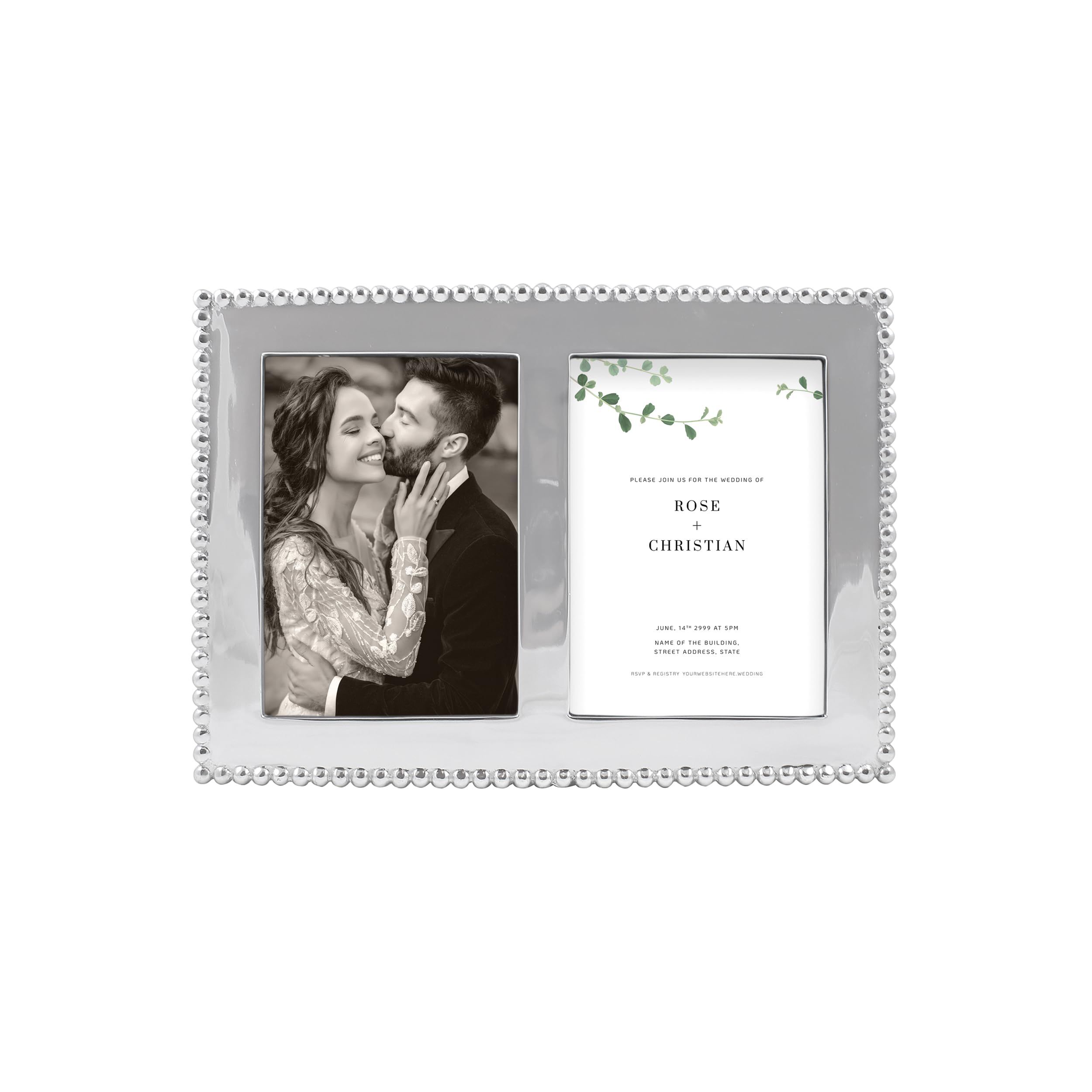 Mariposa Pearled 5X7 ENGRAVABLE Double Frame | Silver | Brillante | Frames | ENGRAVABLE Frames | Recycled SANDCAST Aluminum | Ha