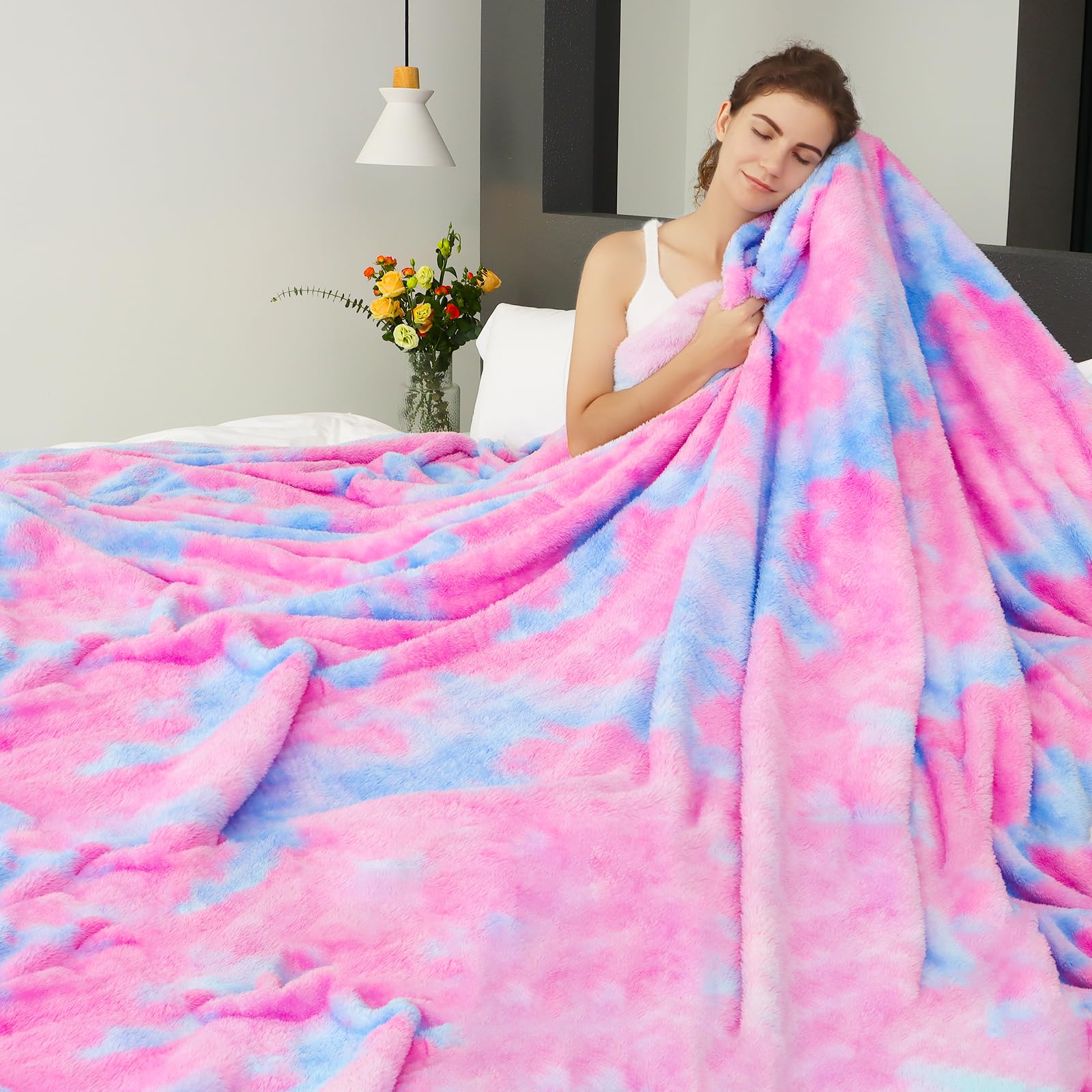 Mugd Lightweight Blanket Fleece Large Blanket Blue Throw Blanket For Bed Queen Size