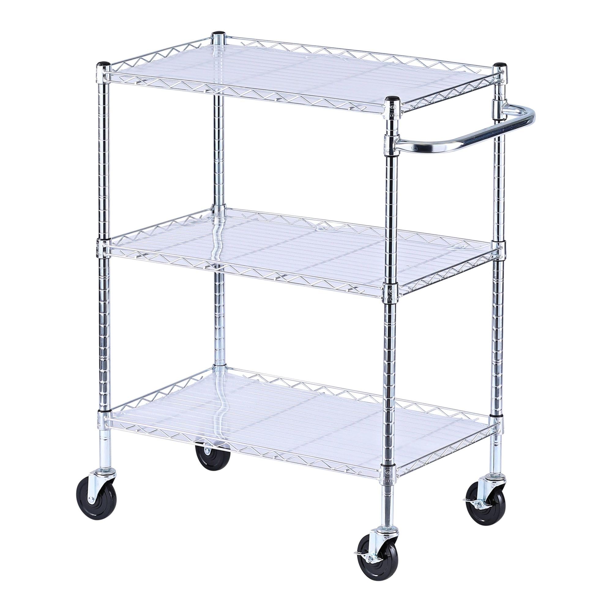 Alera ALESW333018SR 34.5 in. x 18 in. x 40 in. 600 lbs. Capacity 3-Shelf Wire Cart with Liners - Silver