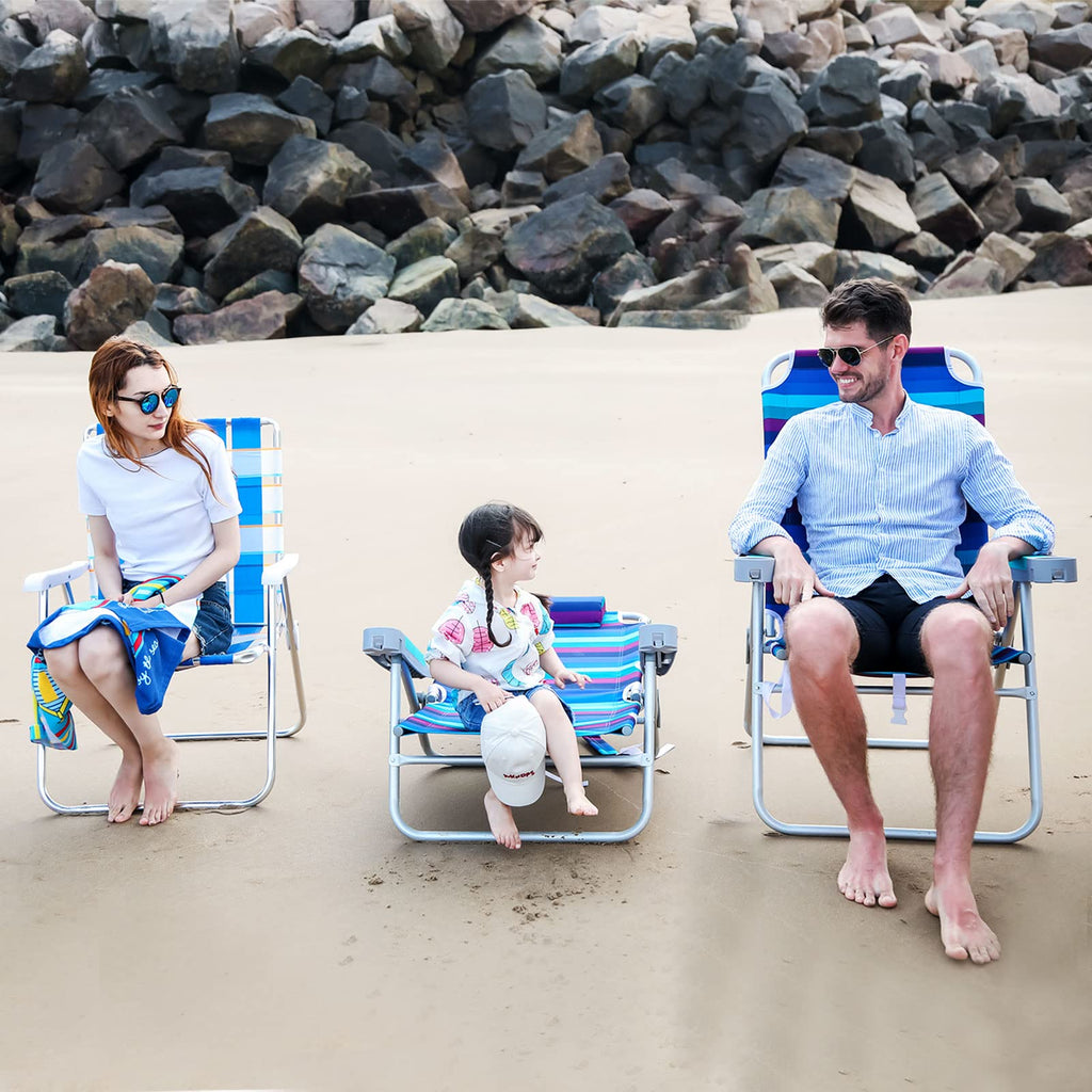 SUNNYFEEL Folding Beach Chair 5-Position Lay Flat Aluminum Blue Wave Extra Wide