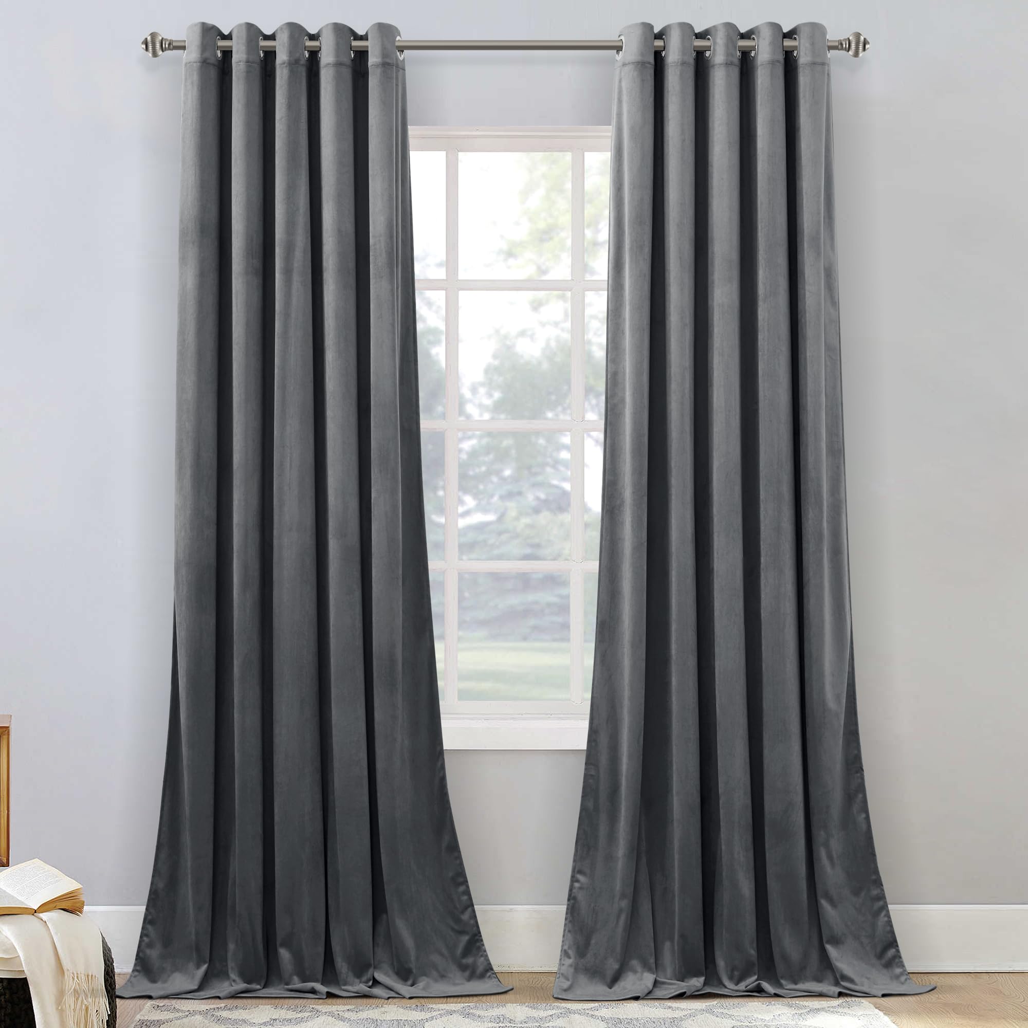 Stangh Extra Wide Velvet Curtains 84 Inches - Elegant Home Decor Grommet Thick Heavy Room Darkening Heat Insulated Drapes For Li